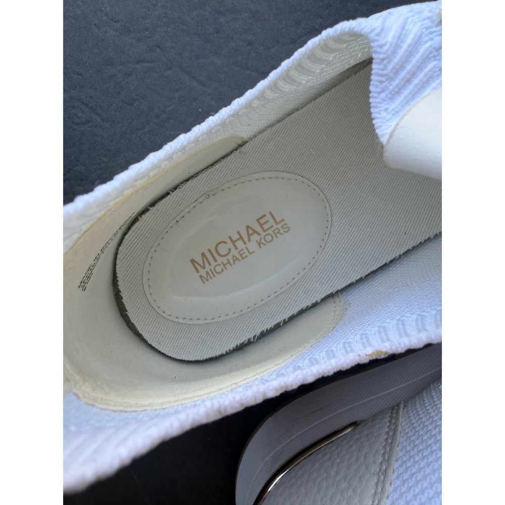 Michael Kors Felix Trainer Leather White Wedge Mesh Lace Up Low Top Sneakers 8.5 - Picture 9 of 12